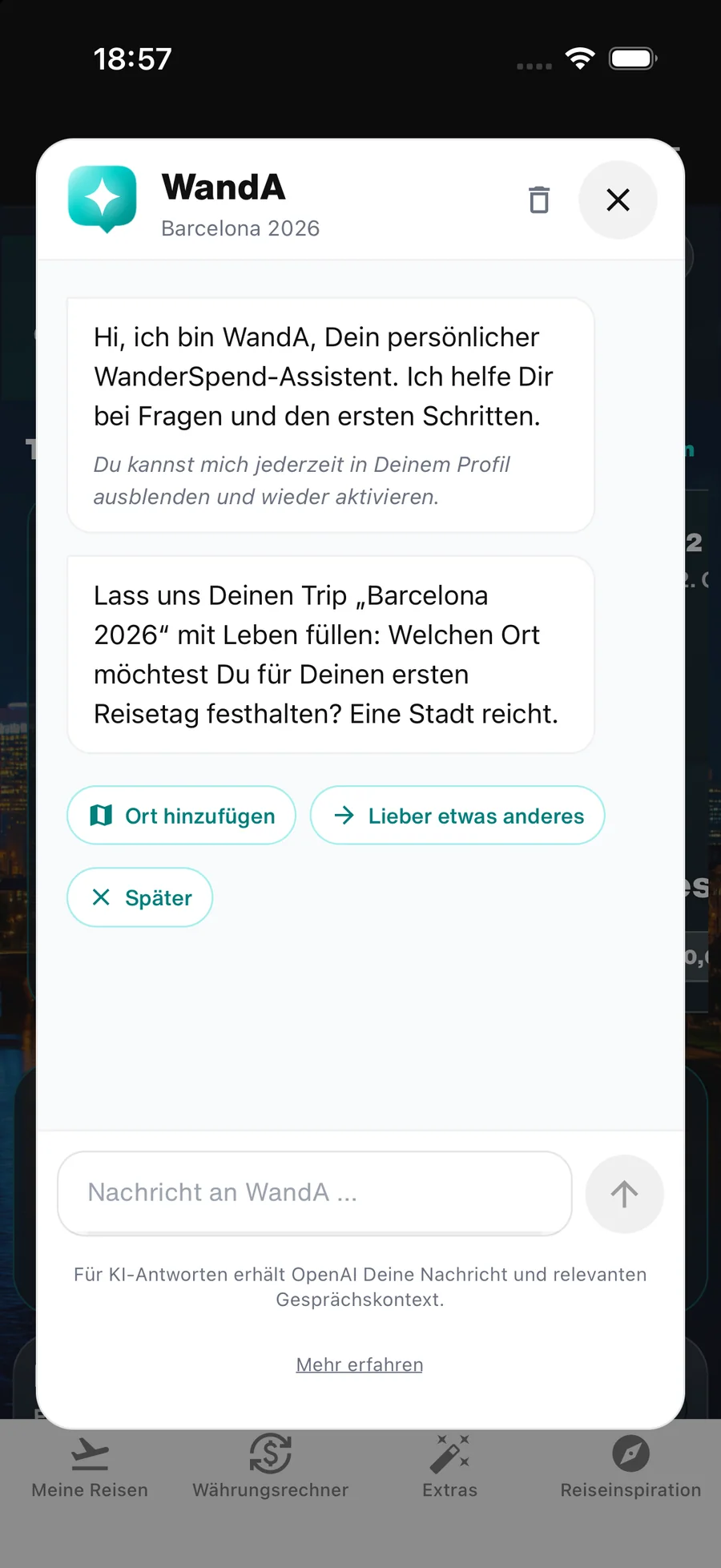 WandA-Assistent innerhalb der WanderSpend-App