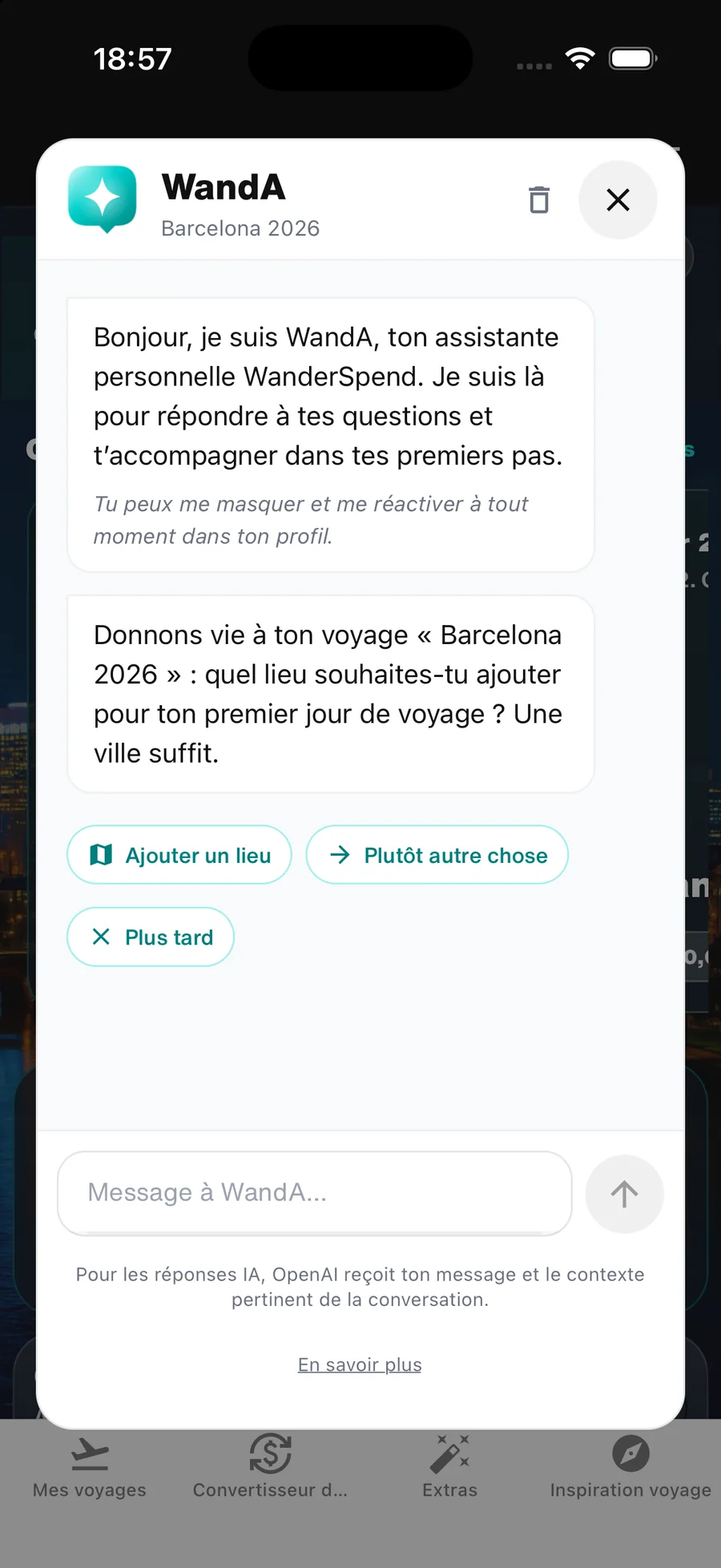 Assistant WandA dans l’app WanderSpend