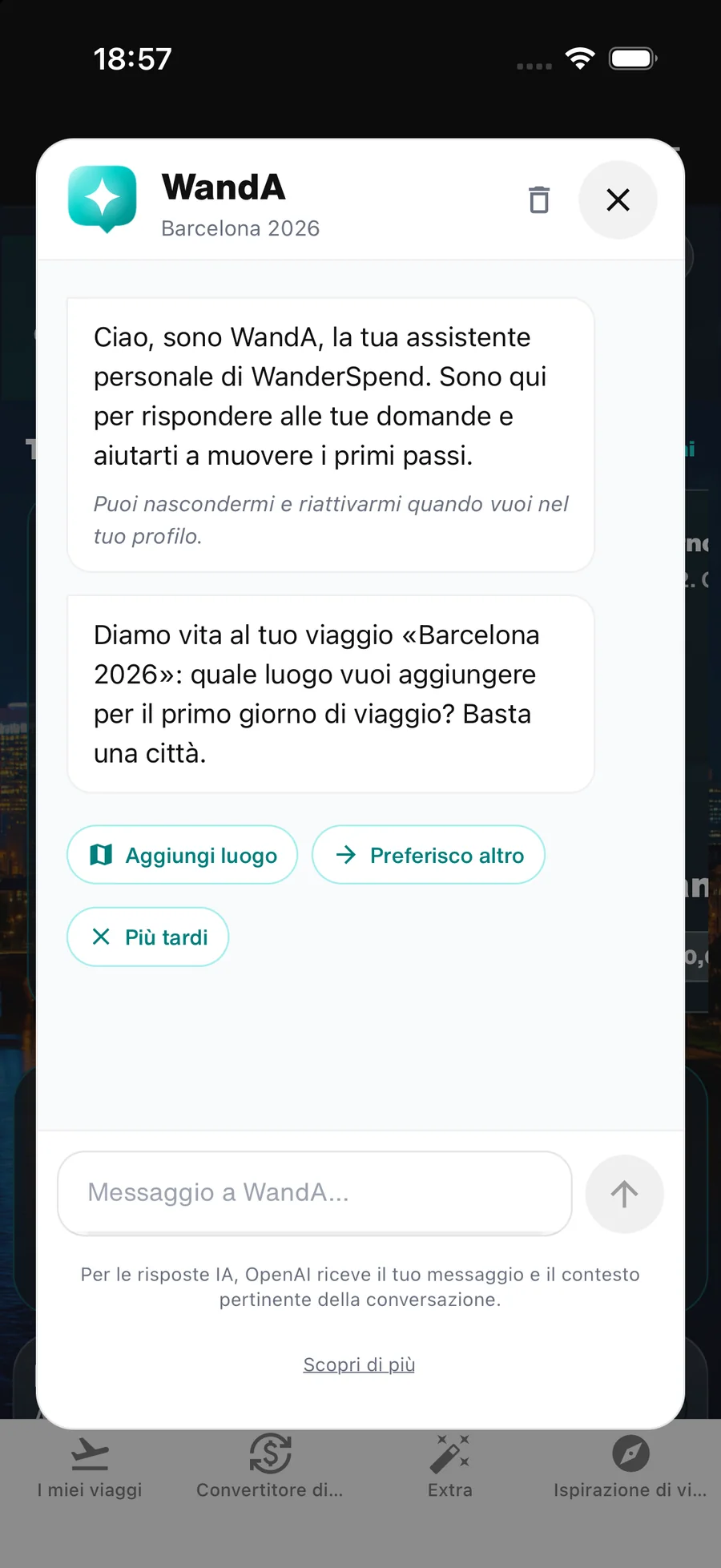 Assistente WandA nell’app WanderSpend